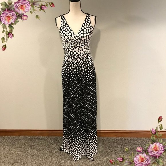 Chaps Dresses & Skirts - Black and white dot print v-neck maxi dress
